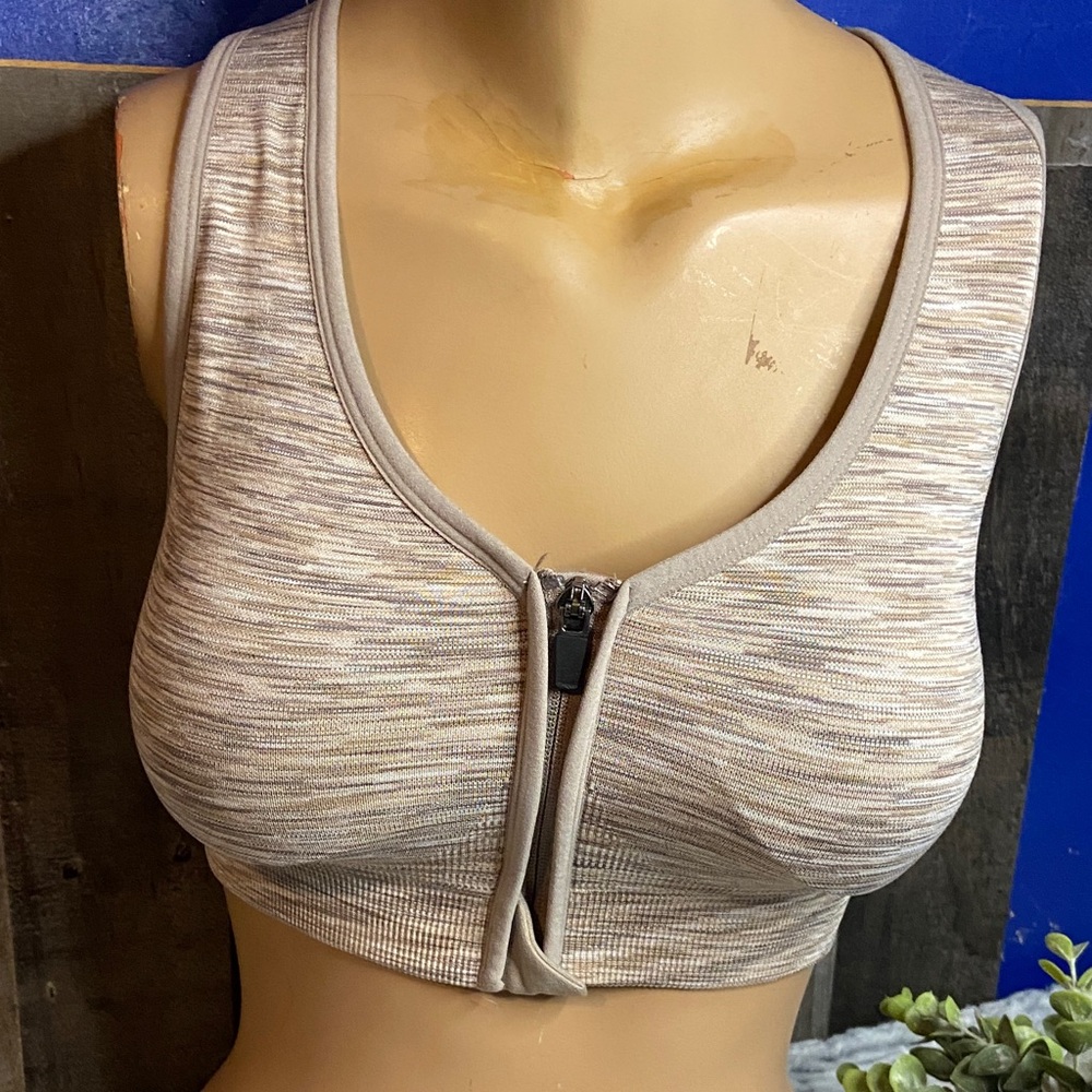 Avia Beige Zip-Front Sports Bra
